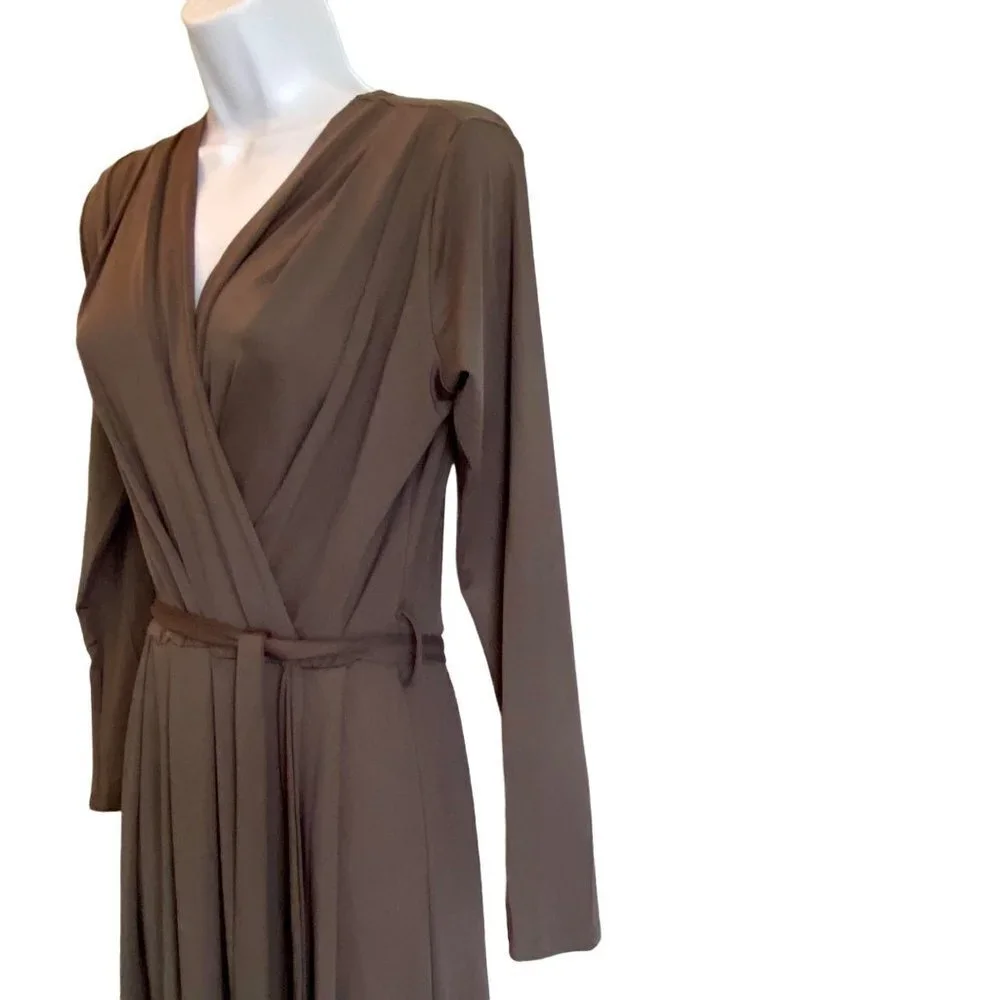 Yiduoduo Maxi Grey Dress Long Sleeves with Belt Size Small